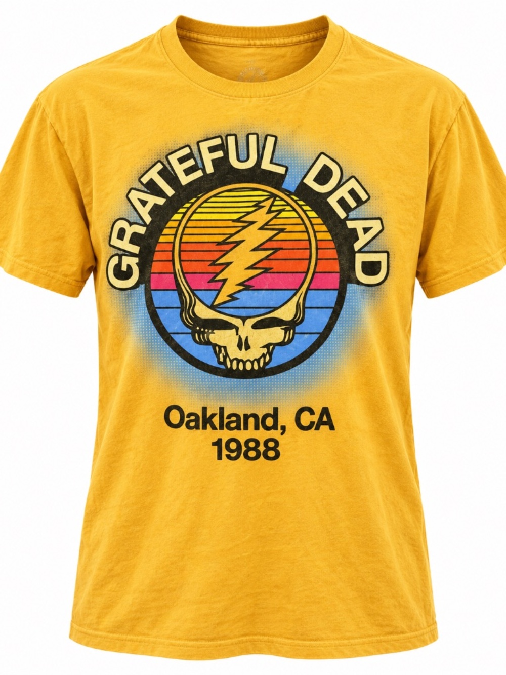 Grateful Dead Oakland CA 1988 Yellow Graphic T-Shirt Steal Your Face Rock Tee
